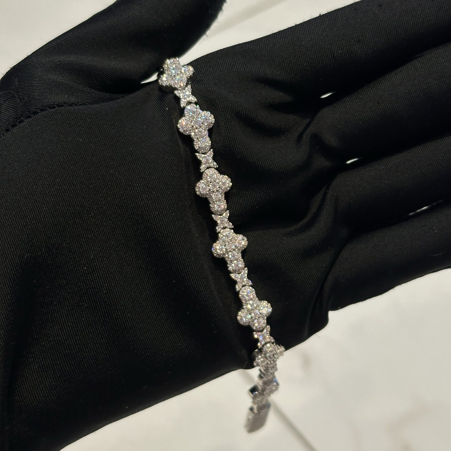 Cluster stone cross bracelet- Moissanite