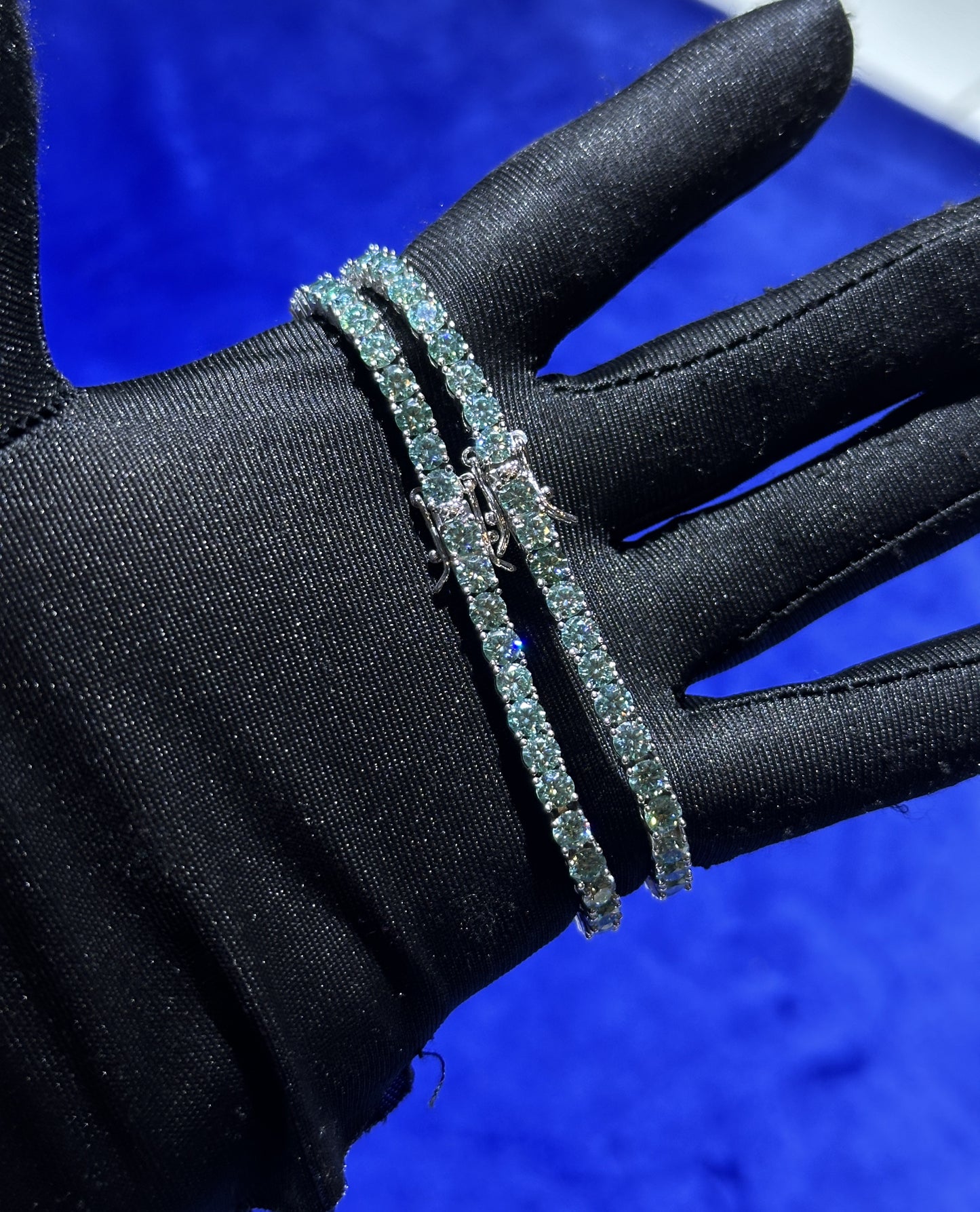 Tennis Bracelet Aqua Blue Green- Moissanite