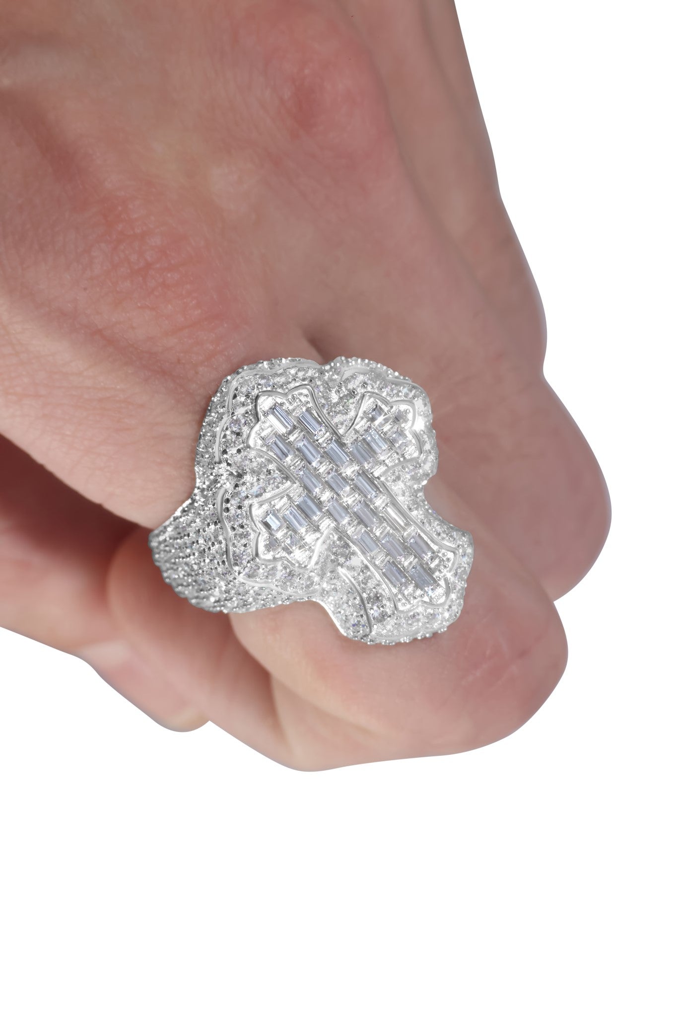 Baguette Cut Cross Ring- Moissanite