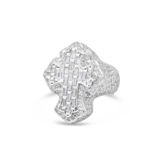 Baguette Cut Cross Ring- Moissanite