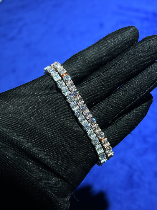 Baguette and Round Stone Tennis Bracelet 5mm- Moissanite