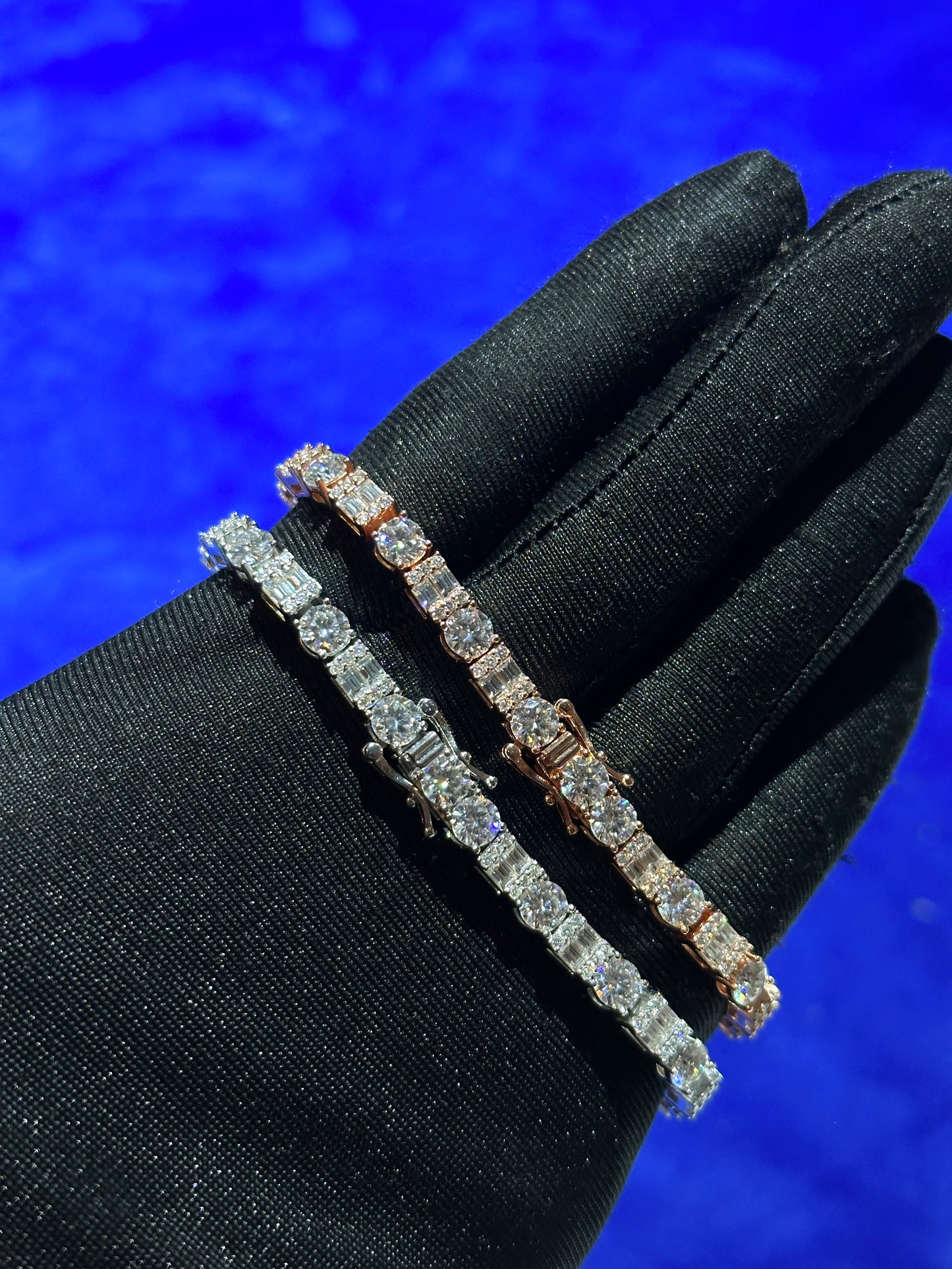 Baguette and Round Stone Tennis Bracelet 5mm- Moissanite