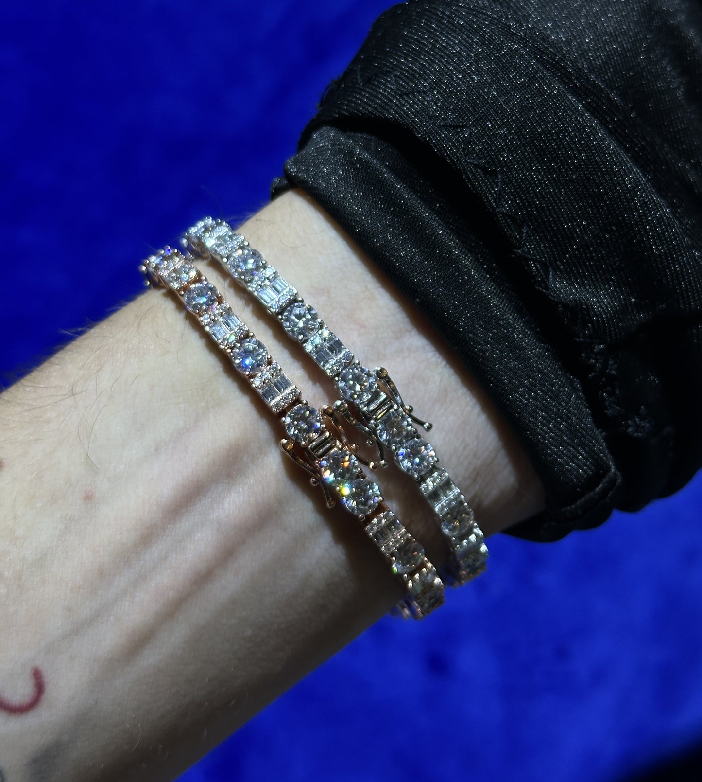 Baguette and Round Stone Tennis Bracelet 5mm- Moissanite