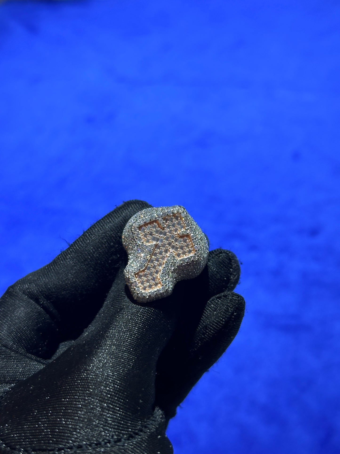 Two Tone Baguette Cross Ring- Moissanite